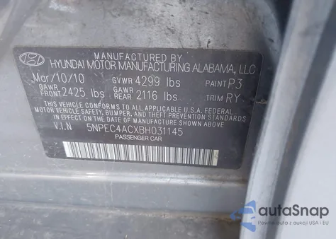 2011 Hyundai Sonata Limited from USA, damaged, VIN 5NPEC4ACXBH031145